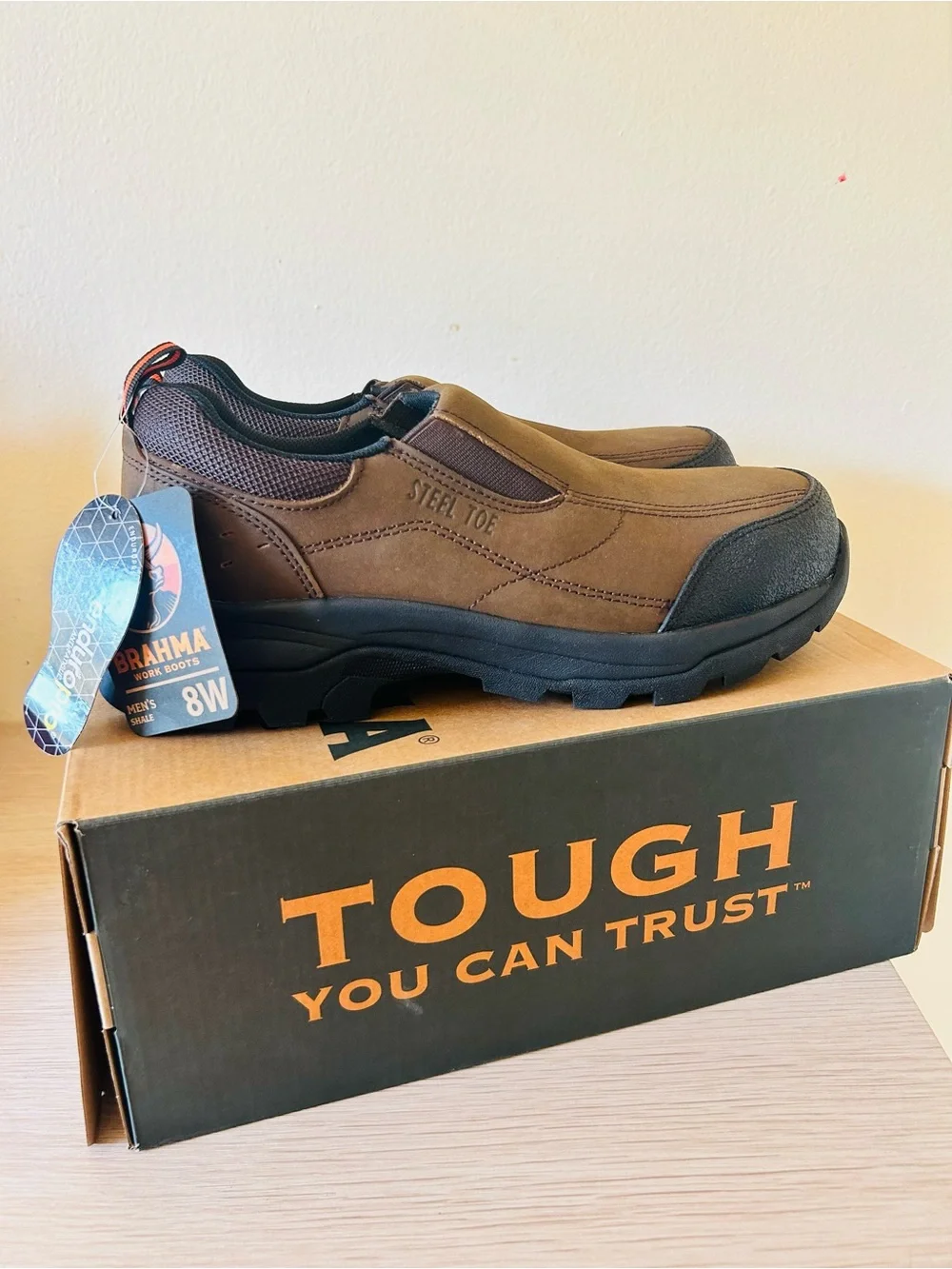 Brahma Steel Toe Slip-On Work Shoes - Brown
